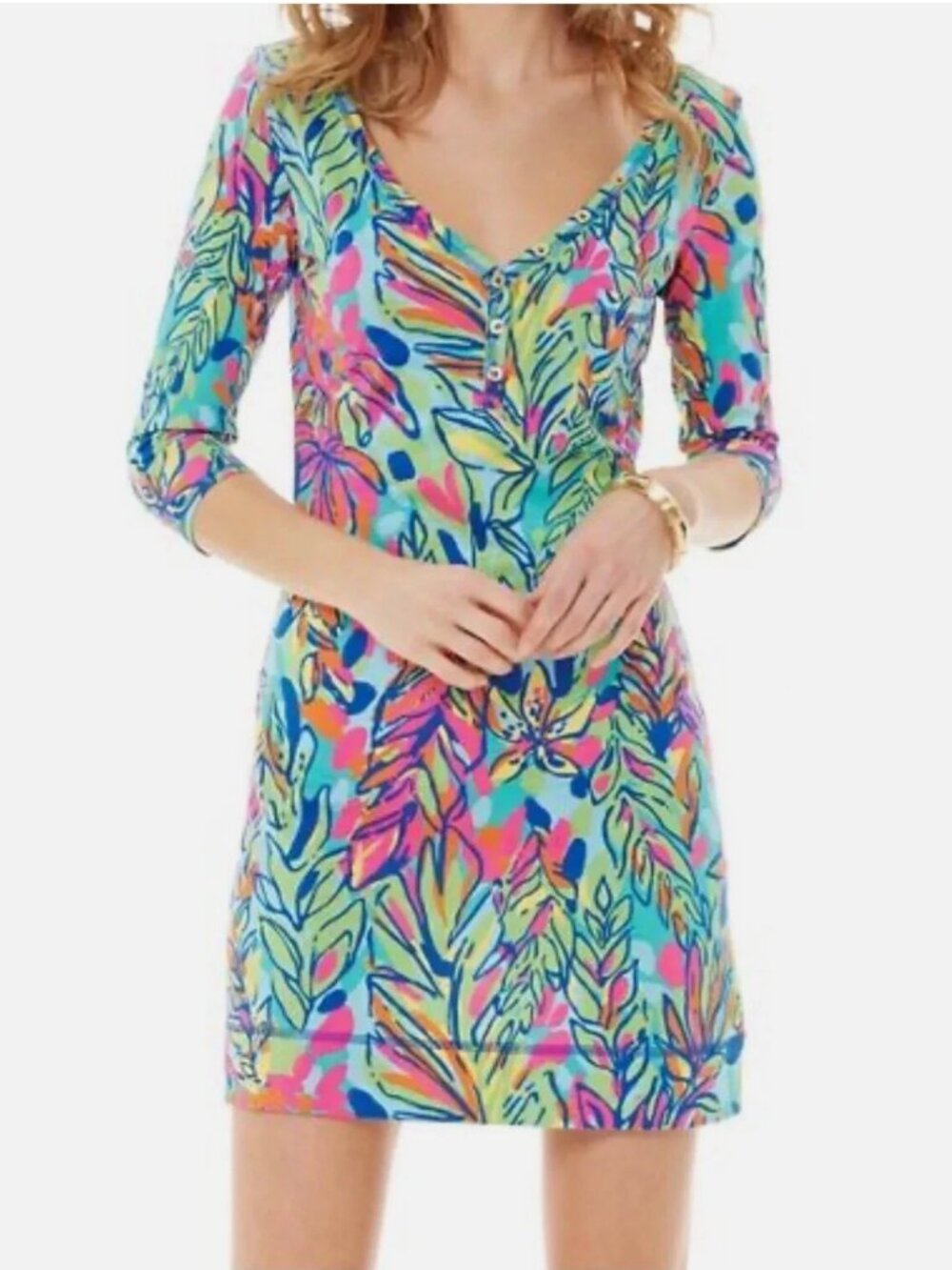Lilly Pulitzer Hot Spot Palmetto Dress Size XXS 3/4 Sleeve Pima Cotton Womens